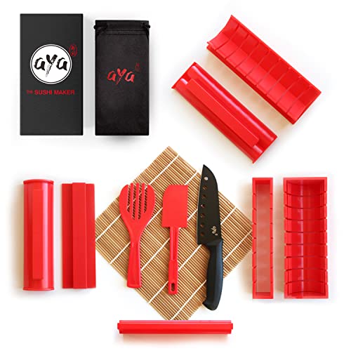 aya Sushi Making Kit, Sushi Maker 2, Online Video Tutorials Complete with Sushi Knife & Bamboo Mat, 12 Piece Sushi Roll Maker Set, Easy and Fun Sushi Kits Professional, Sushi Rolls