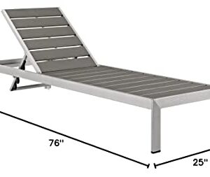 Modway Shore Aluminum Outdoor Patio Chaise Lounge Chair in Silver Gray