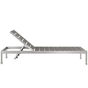 Modway Shore Aluminum Outdoor Patio Chaise Lounge Chair in Silver Gray