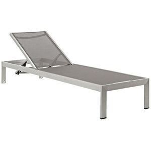 modway shore aluminum mesh outdoor patio poolside chaise lounge chair in silver gray