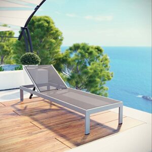 Modway Shore Aluminum Mesh Outdoor Patio Poolside Chaise Lounge Chair in Silver Gray