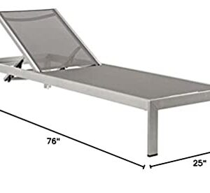 Modway Shore Aluminum Mesh Outdoor Patio Poolside Chaise Lounge Chair in Silver Gray