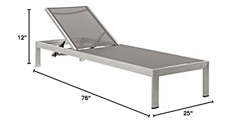 Modway Shore Aluminum Mesh Outdoor Patio Poolside Chaise Lounge Chair in Silver Gray