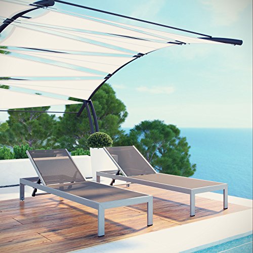 Modway Shore Aluminum Mesh Outdoor Patio Poolside Chaise Lounge Chair in Silver Gray