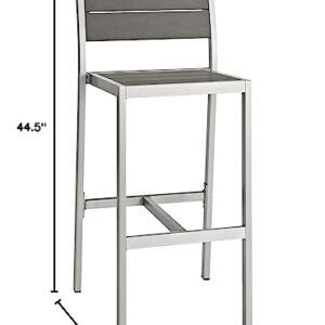 Modway Shore Aluminum Outdoor Patio Armless Bar Stool in Silver Gray