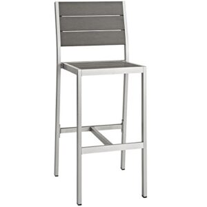modway shore aluminum outdoor patio armless bar stool in silver gray