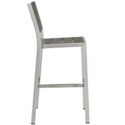 Modway Shore Aluminum Outdoor Patio Armless Bar Stool in Silver Gray