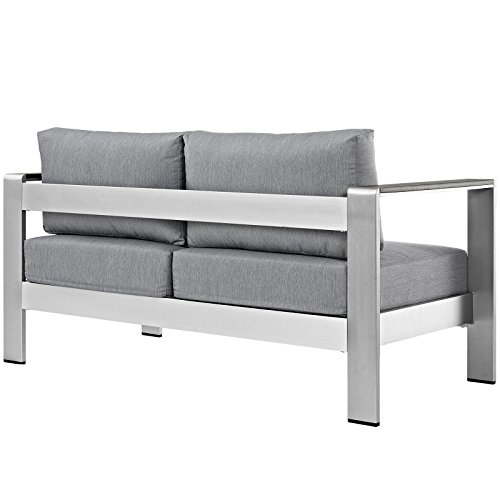 Modway Shore Aluminum Outdoor Patio Loveseat in Silver Gray