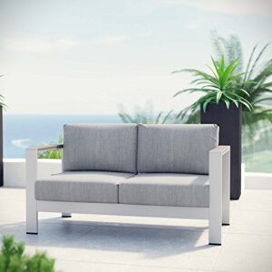 Modway Shore Aluminum Outdoor Patio Loveseat in Silver Gray