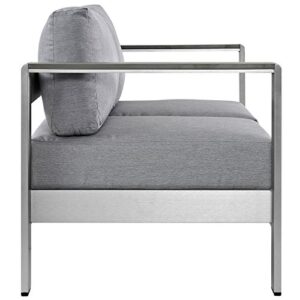 Modway Shore Aluminum Outdoor Patio Loveseat in Silver Gray