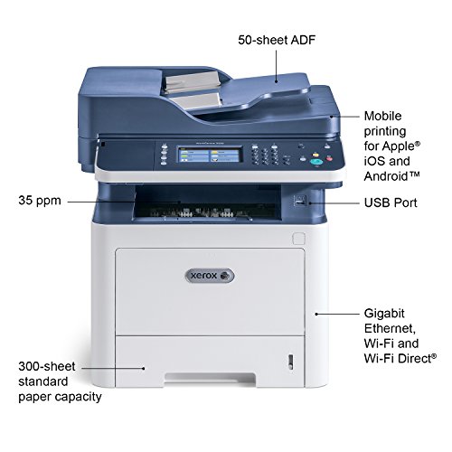 Xerox WorkCentre 3335/DNI Monochrome Multifunction Printer, Amazon Dash Replenishment Ready, Blue/white