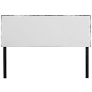 Modway Phoebe Faux Leather Upholstered Queen Headboard in White with Nailhead Trim