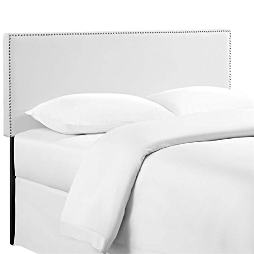 Modway Phoebe Faux Leather Upholstered Queen Headboard in White with Nailhead Trim