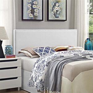 Modway Phoebe Faux Leather Upholstered Queen Headboard in White with Nailhead Trim