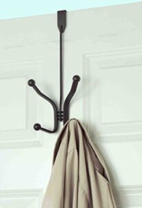 home basics 2 dual hook over the door hanging rack for coats, hats, robes, towels, jackets, purses, bedroom, closet, and bathroom, bronze