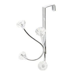 Home Basics Over the Door Double Towel Crystal Hooks, For Hanging Clothes, Coats, Robes or Towels, Organize Bathroom, Bedroom and Closet, Chrome 5" x 3" x 7.25