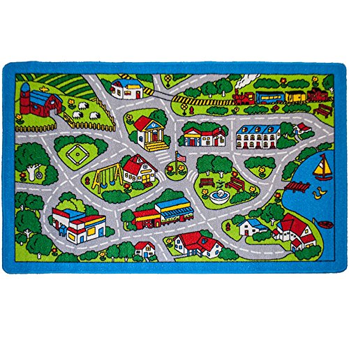 Mybecca Kids Rugs Street Map in Grey 5' X 7' Childrens Area Rug - Non Skid Gel Backing (59" x 82")