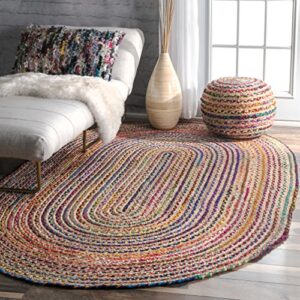 nuloom aleen bohemian cotton/jute area rug, 5' x 8' oval, multi
