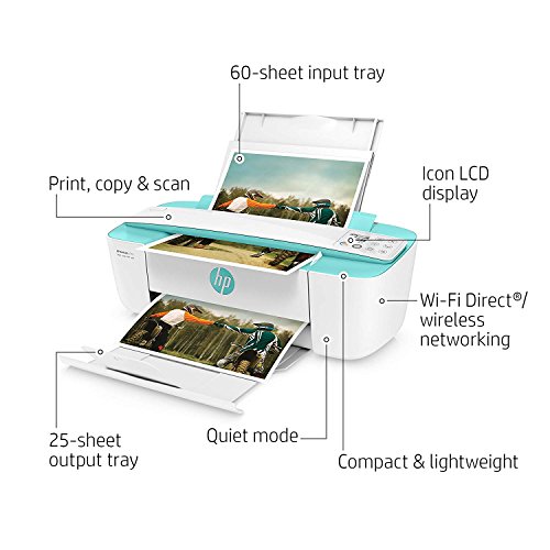 HP DeskJet 3755 Compact All-in-One Wireless Printer, HP Instant Ink, Works with Alexa - Seagrass Accent (J9V92A)