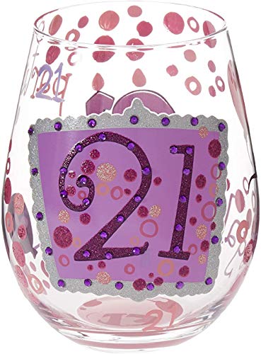 Designs by Lolita “21” Hand-painted Artisan Stemless Wine Glass, 20 oz.