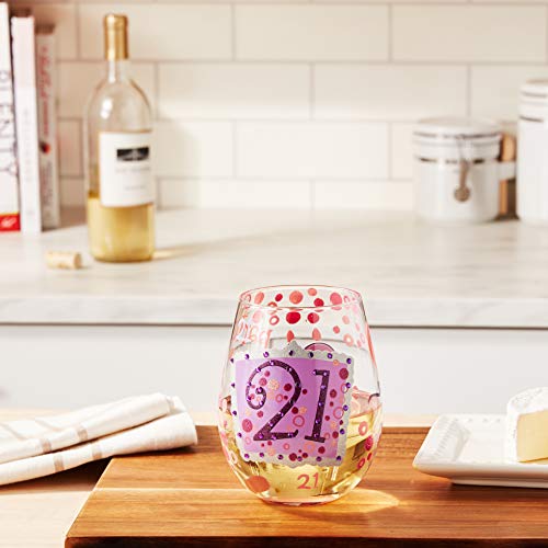 Designs by Lolita “21” Hand-painted Artisan Stemless Wine Glass, 20 oz.