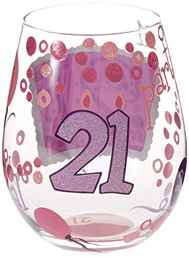 Designs by Lolita “21” Hand-painted Artisan Stemless Wine Glass, 20 oz.