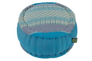gabur kapok dreams; zafu round meditation cushion 100% kapok, blue tones, thai design pillow