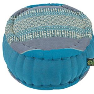 GABUR Kapok Dreams; Zafu Round Meditation Cushion 100% Kapok, Blue Tones, Thai Design Pillow