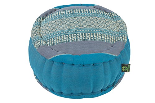 GABUR Kapok Dreams; Zafu Round Meditation Cushion 100% Kapok, Blue Tones, Thai Design Pillow