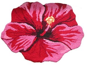 morden handmade needlepoint floor rug red bathmat flower rug girls bedroom non-slip rugs, great gift for christmas (hibiscus) 31.5" x 23.6"