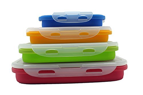 Sailing Elegant Collapsible Silicone Lunch Box/Container, Super Convenient Stackable Food Storage Containers, Material Safe (Set of 4, Multi)
