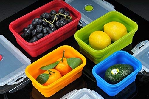 Sailing Elegant Collapsible Silicone Lunch Box/Container, Super Convenient Stackable Food Storage Containers, Material Safe (Set of 4, Multi)