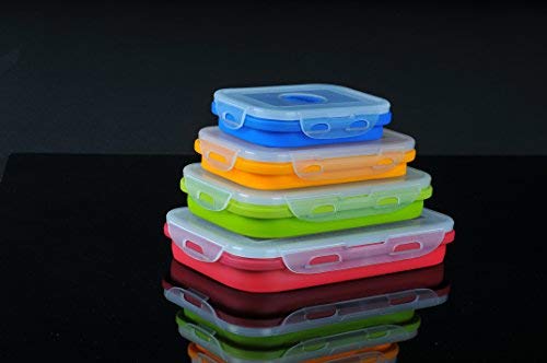 Sailing Elegant Collapsible Silicone Lunch Box/Container, Super Convenient Stackable Food Storage Containers, Material Safe (Set of 4, Multi)