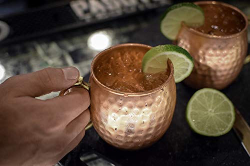 KoolBrew Moscow Mule Copper Mugs - Gift Set of 2, 100% Solid Handcrafted Copper Cups - 16 Ounce Food Safe Hammered Mug For Mules