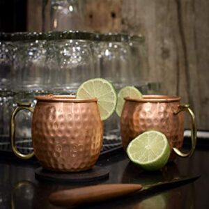 KoolBrew Moscow Mule Copper Mugs - Gift Set of 2, 100% Solid Handcrafted Copper Cups - 16 Ounce Food Safe Hammered Mug For Mules