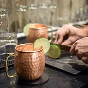 KoolBrew Moscow Mule Copper Mugs - Gift Set of 2, 100% Solid Handcrafted Copper Cups - 16 Ounce Food Safe Hammered Mug For Mules