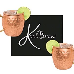 KoolBrew Moscow Mule Copper Mugs - Gift Set of 2, 100% Solid Handcrafted Copper Cups - 16 Ounce Food Safe Hammered Mug For Mules