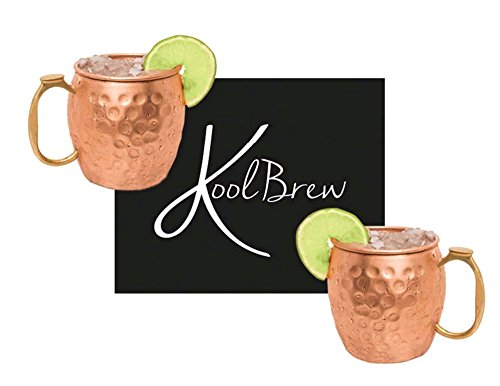 KoolBrew Moscow Mule Copper Mugs - Gift Set of 2, 100% Solid Handcrafted Copper Cups - 16 Ounce Food Safe Hammered Mug For Mules