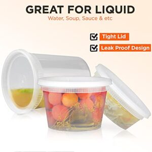 [36 Pack, 3 Sizes] Food Storage Containers with Lids, Round Plastic Deli Cups, US Made, Assorted 8 16 32 oz Cup Pint Quart, Leak Proof Airtight, Microwave & Dishwasher Safe, Stackable, Reusable, White