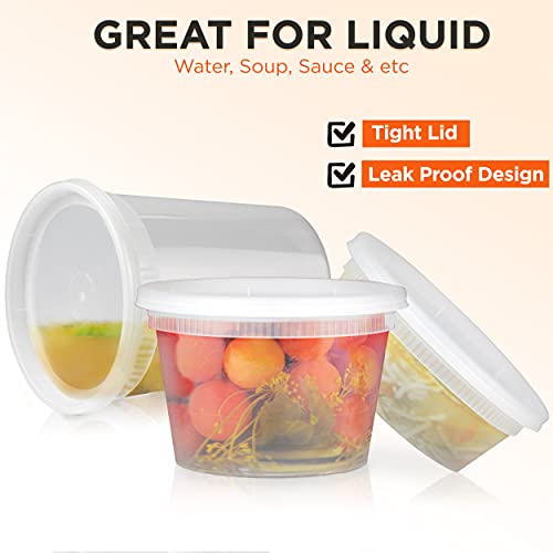 [36 Pack, 3 Sizes] Food Storage Containers with Lids, Round Plastic Deli Cups, US Made, Assorted 8 16 32 oz Cup Pint Quart, Leak Proof Airtight, Microwave & Dishwasher Safe, Stackable, Reusable, White