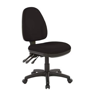 office star ergonomic dual function office task chair with adjustable padded back and built-in lumbar support, armless, dillon black fabric