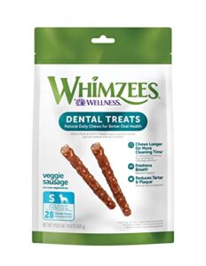 whimzees natural grain free daily dental long lasting dog treats, veggie sausage, small, bag of 28