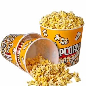 novelty place retro style plastic popcorn containers for movie night - 7.1" tall x 7.1" top diameter (3 pack)
