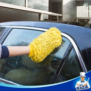 MR.SIGA Premium Microfiber Soft Chenille Car Wash Mitt, Pack of 2, Blue & Yellow