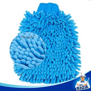 MR.SIGA Premium Microfiber Soft Chenille Car Wash Mitt, Pack of 2, Blue & Yellow