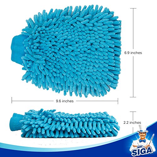 MR.SIGA Premium Microfiber Soft Chenille Car Wash Mitt, Pack of 2, Blue & Yellow