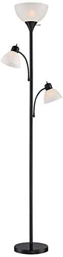 360 Lighting Bingham Modern Torchiere Standing Floor Lamp 71 1/2" Tall Black Metal 3-Light White Shade Decor for Living Room Reading House Bedroom Home Office House