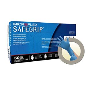 microflex sg-375-l safegrip exam gloves, pf latex, textured, extended cuff, blue, large, 50 per box; 10 box per case (pack of 500)
