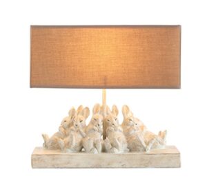 creative co-op whitewashed rabbit table lamp with sand-colored linen shade, 14" l x 5.5" w x 13" h