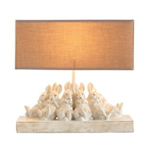 Creative Co-op Whitewashed Rabbit Table Lamp with Sand-Colored Linen Shade, 14" L x 5.5" W x 13" H